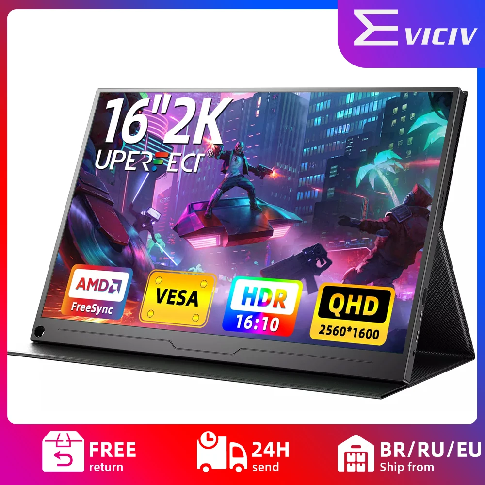 EVICIV 2,5K Tragbarer Monitor 16 Zoll 2560 x 1600 HDR-Display 8-Bit IPS Eye Care Externer Zweitbildschirm für PC, Laptop, Telefon, MacBook, Xbox