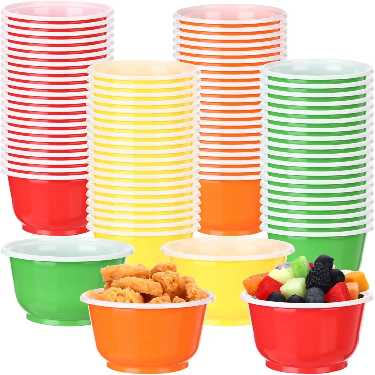 100 Pack Snack Cup Bowls 13.5 oz Disposable Plastic Bowls 4 Colors Party Bowl Ice Cream Dessert Fruits Salad Containers