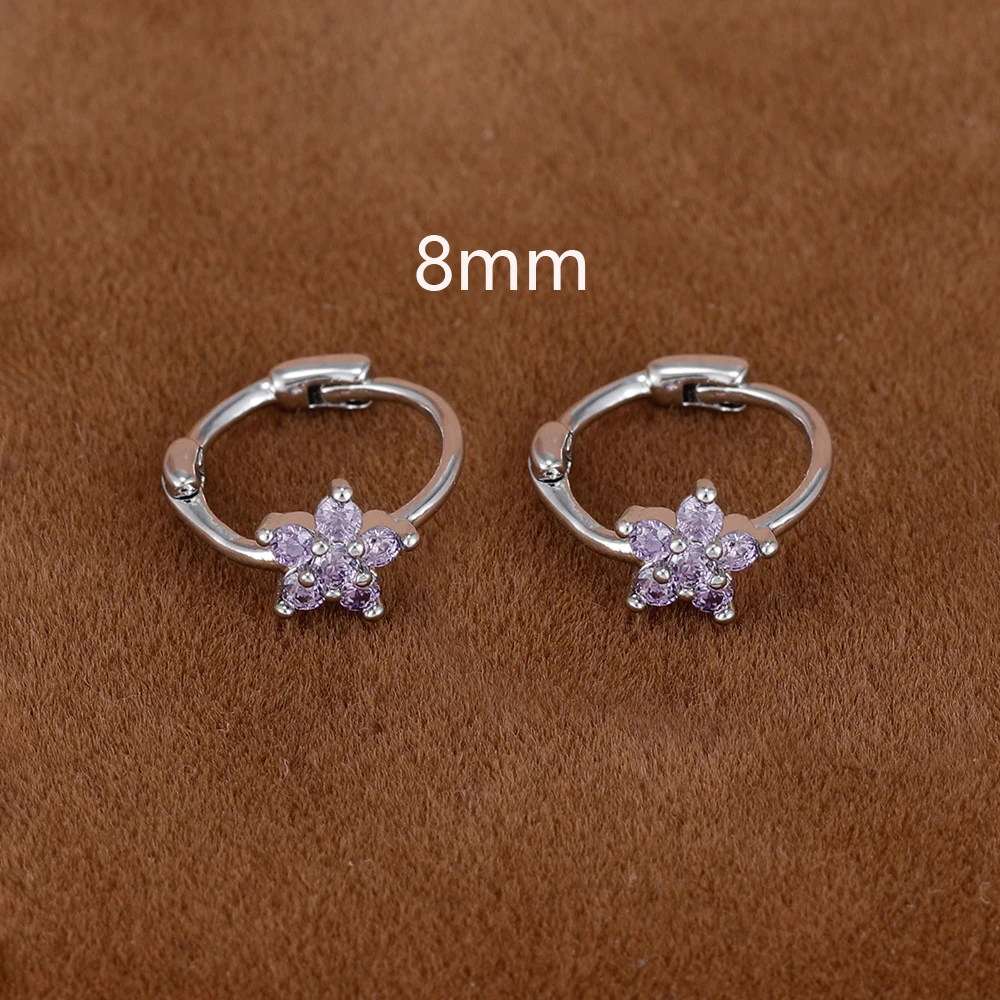 2er-Set schlichte, modische Blumen-Huggie-Creolen 6MM 8MM mit kleinen Zirkonia-Kristallen für Knorpel- und Ohrstecker-Piercings – Detail 15
