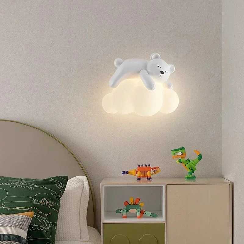 

Modern White Clouds Bear Wall Lamps LED Children's Room Lamp Warm Romantic Princess Room Girl Boy Bedroom Bedside Wall Lights