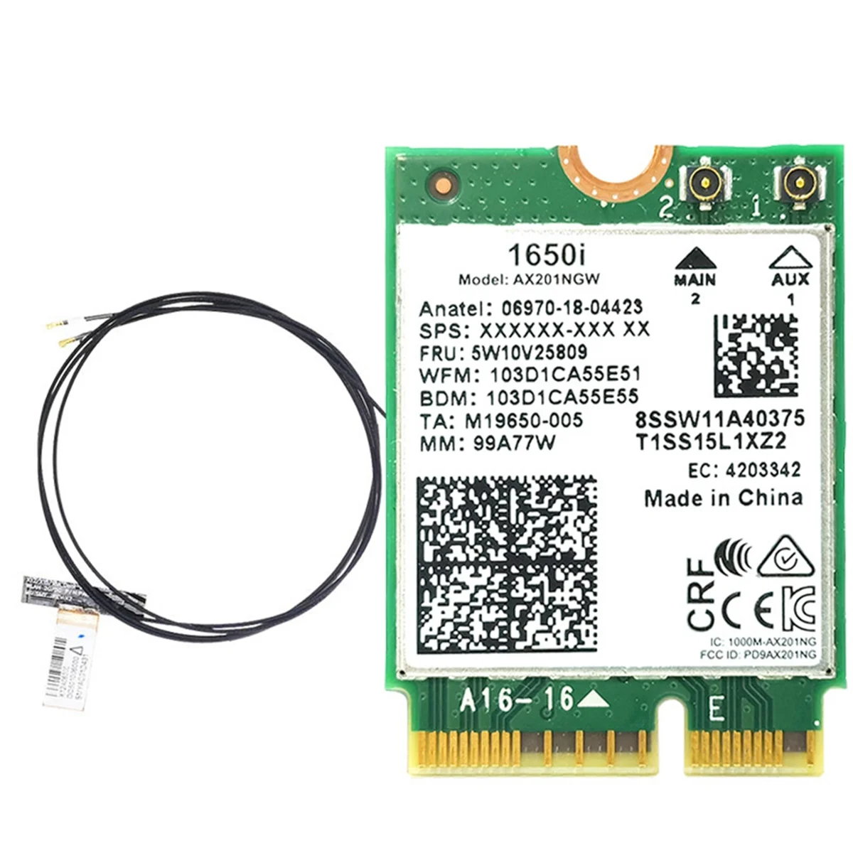 

1650i AX201NGW WiFi Card+2xAntenna 3000Mbps WIFI6 2.4G/5G Dual-Band Cnvio2 Bluetooth 5.1 WiFi Adapter for Win10/Win11