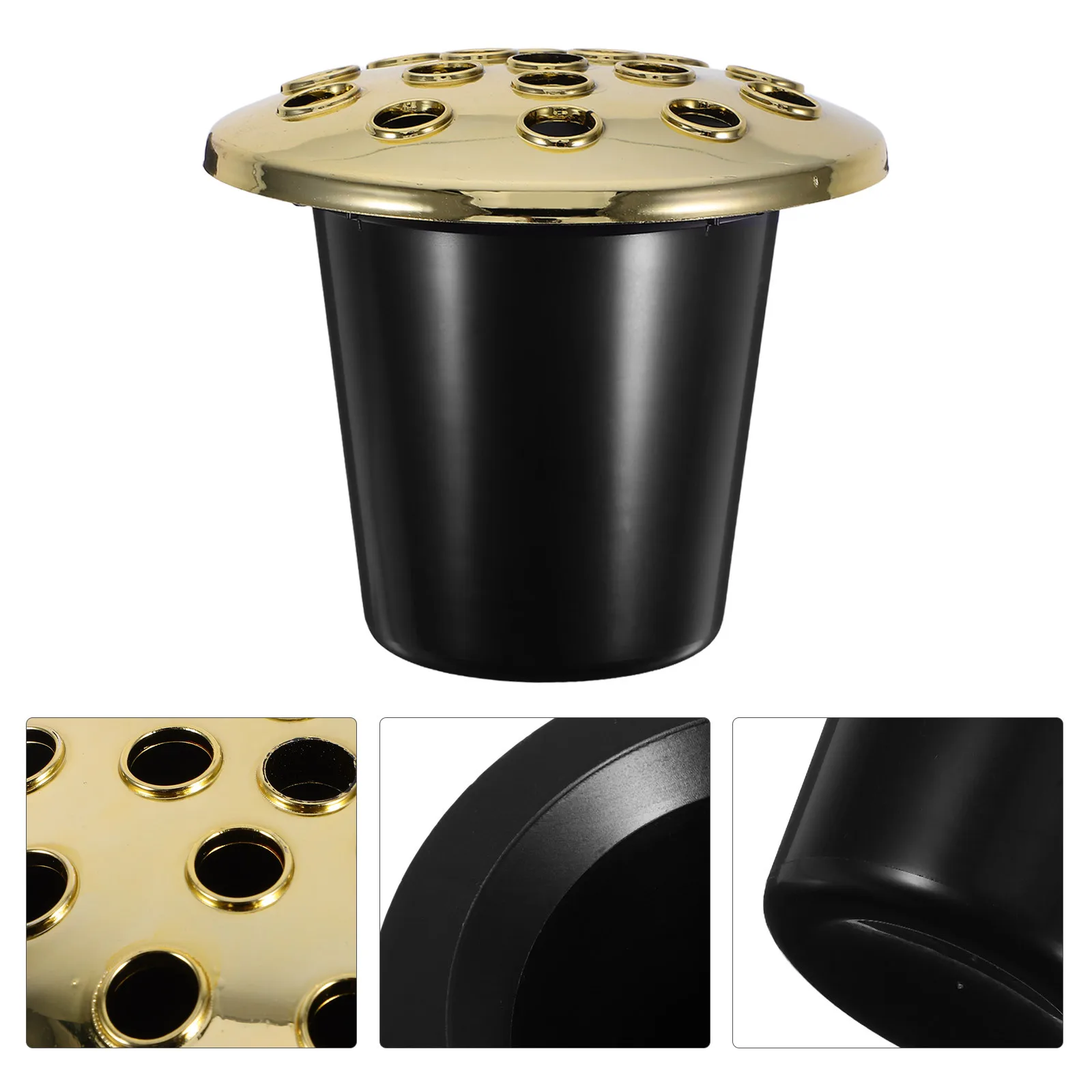 

4Pcs Memorial Floral Vases Lotus Design 16 Holes Plastic Flower Holders Cemetery Grave Decoration Gold Flowers Pot