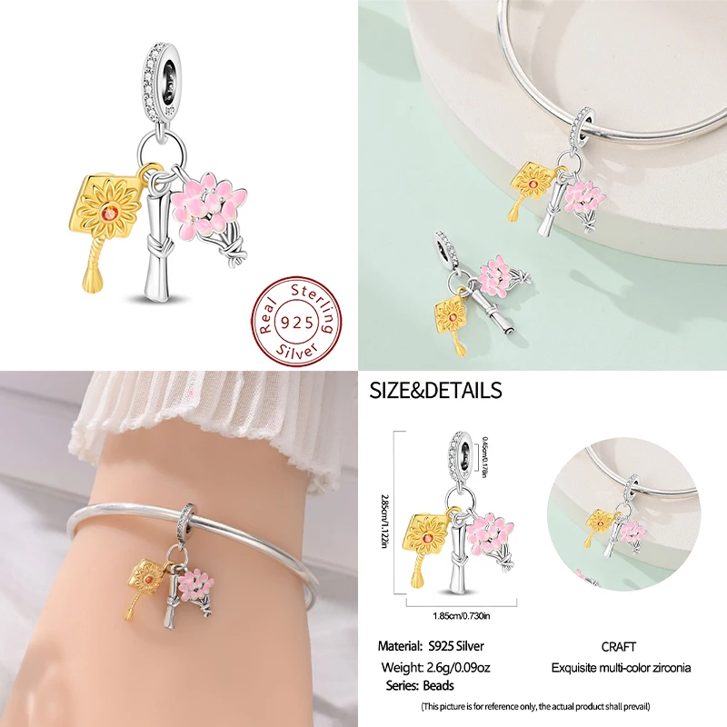 New 925 Sterling Silver Graduation Day Three-piece Set Pendant Beads, Suitable as Original Women's Bracelet Wearing Gifts DIY Ex