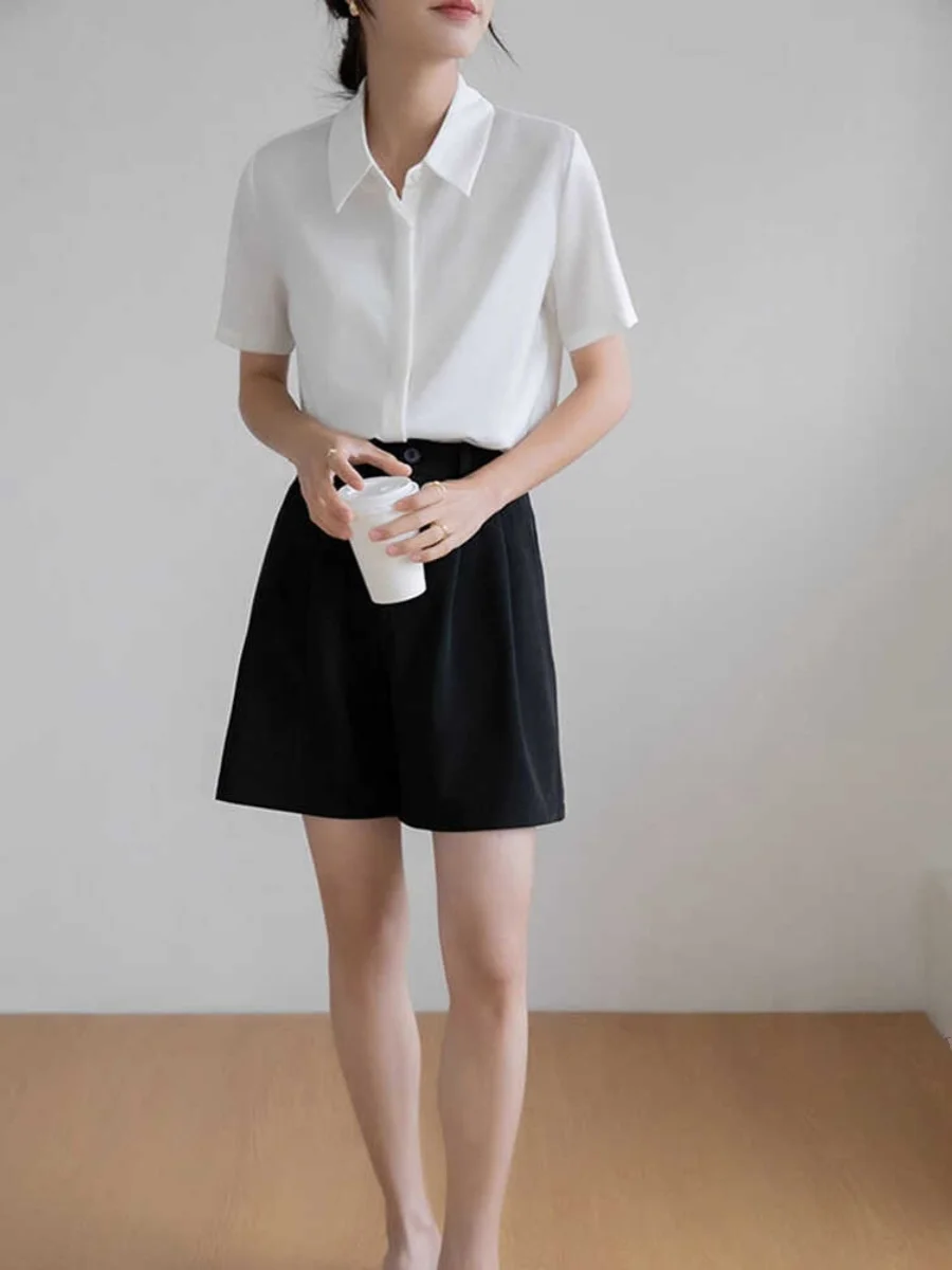 

Anti-Wrinkle White ort Sve irt for Women Summer New Sle Commute Profional Iron-Free irt Korean Sle Straight C...