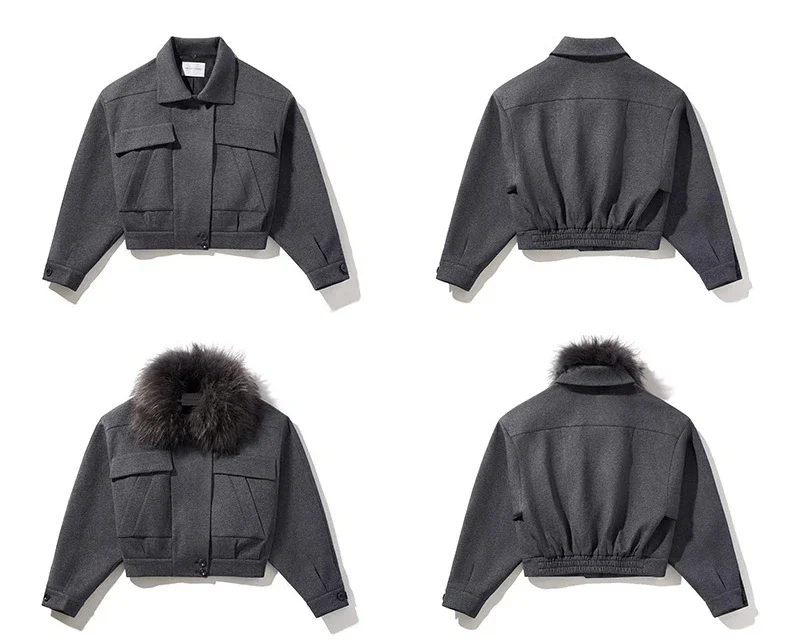 معطف شتوي من الصوف لعام 2025 جاكيت من الفرو الحقيقي سترات صوفية للنساء بسحاب معطف نسائي ملابس الخريف ملابس خارجية معطف فرو الراكون #1