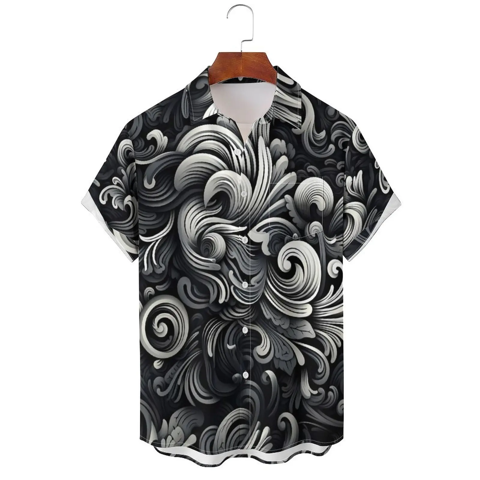 

Plus Size Men's Summer Short Sleeve Lapel Simple black and white color printing short-sleeved shirt Daily Casual Button