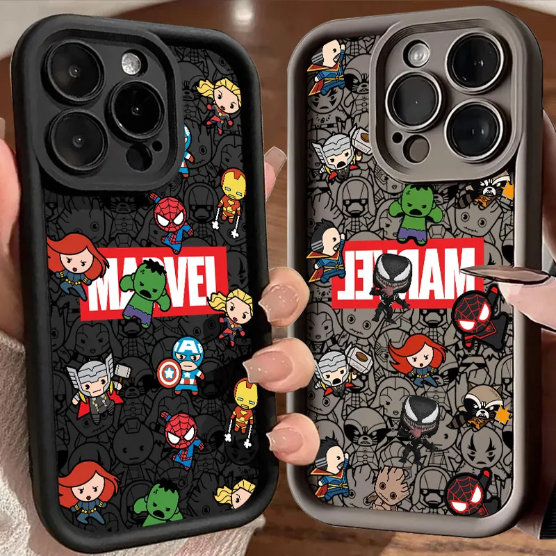 

The Avengers Marvel Cute Soft Case For iPhone 16 15 11 13 14 12 Pro Max 15 Plus Mini Coque 16Pro Shockproof Silicone Phone Cover