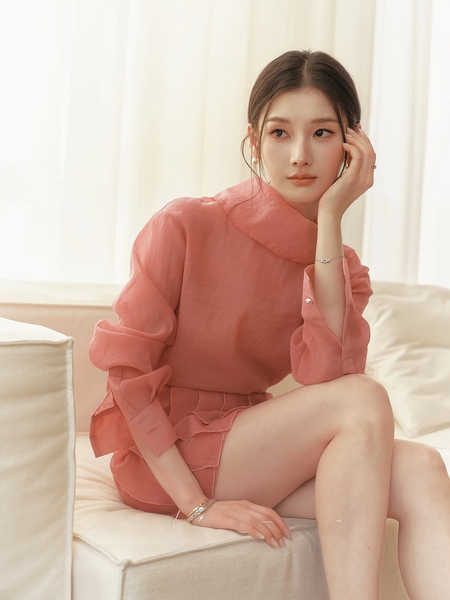 

OS7 3312000 High-End Texture Sensation Shirt Half-Skirt Transparent Set Women's Fashion Spring Summer Outfit