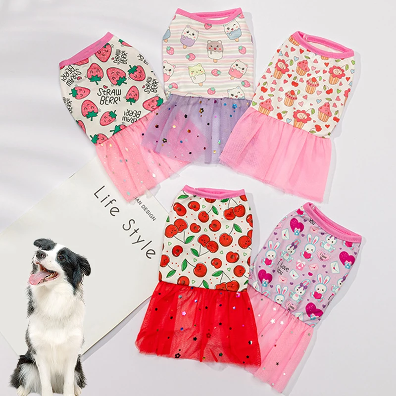 

Pet Clothes Princess Dress Spring Summer Fashion Broken Flower Lovely Pattern Lace Dress Tulle Sleeveless Skirt For Small Dogs