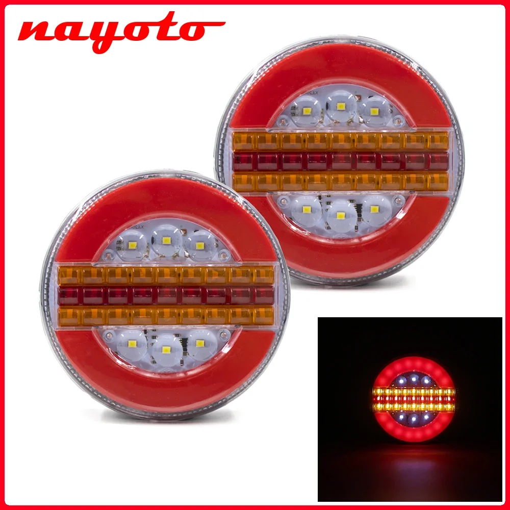 

2 шт., 12 В, 24 В, круглый светодиодный задний фонарь для прицепа с стоп-сигналом, указатель поворота, задний фонарь для гамбургера, грузовик, автобус, фургоны, караван, грузовик