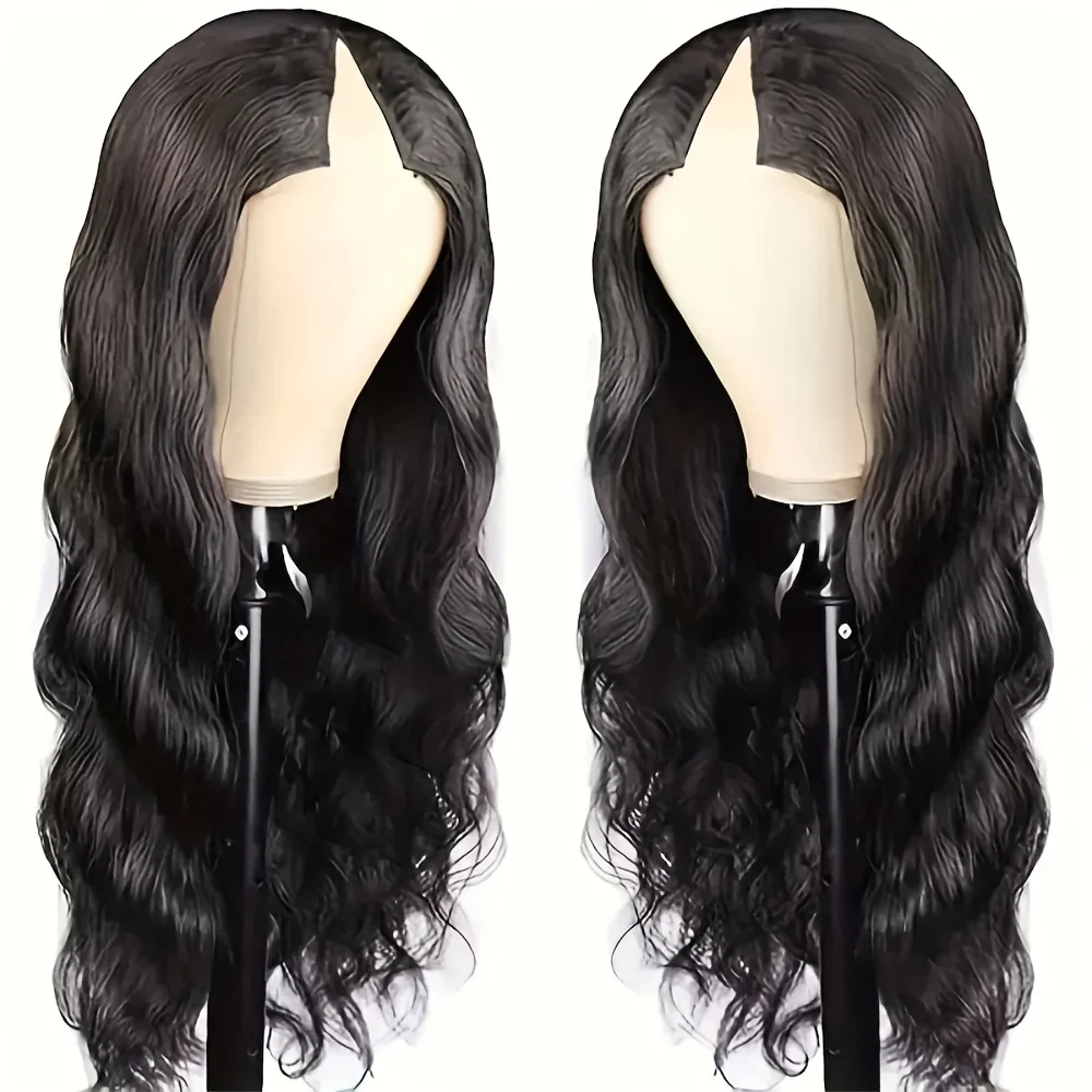 Parrucche con parte a V Parrucca per capelli umani con onda del corpo Glueless Parrucca per capelli umani a forma di V Parrucche fatte a macchina Hd in pizzo per le donne Clip a testa intera senza lasciare fuori