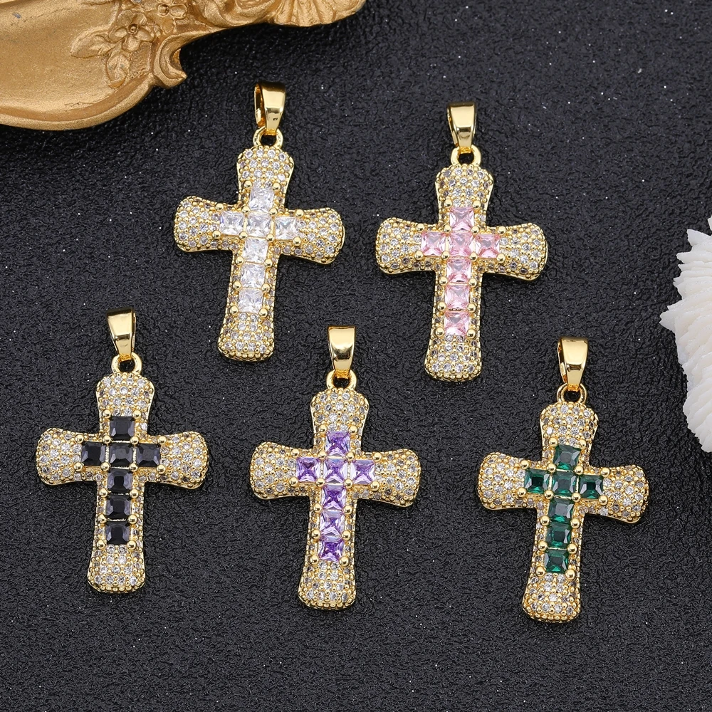 Juya 18K Real Gold Plated Enaml Catholic Christian Cross Charms For DIY Religious Rosary Jewelry Making