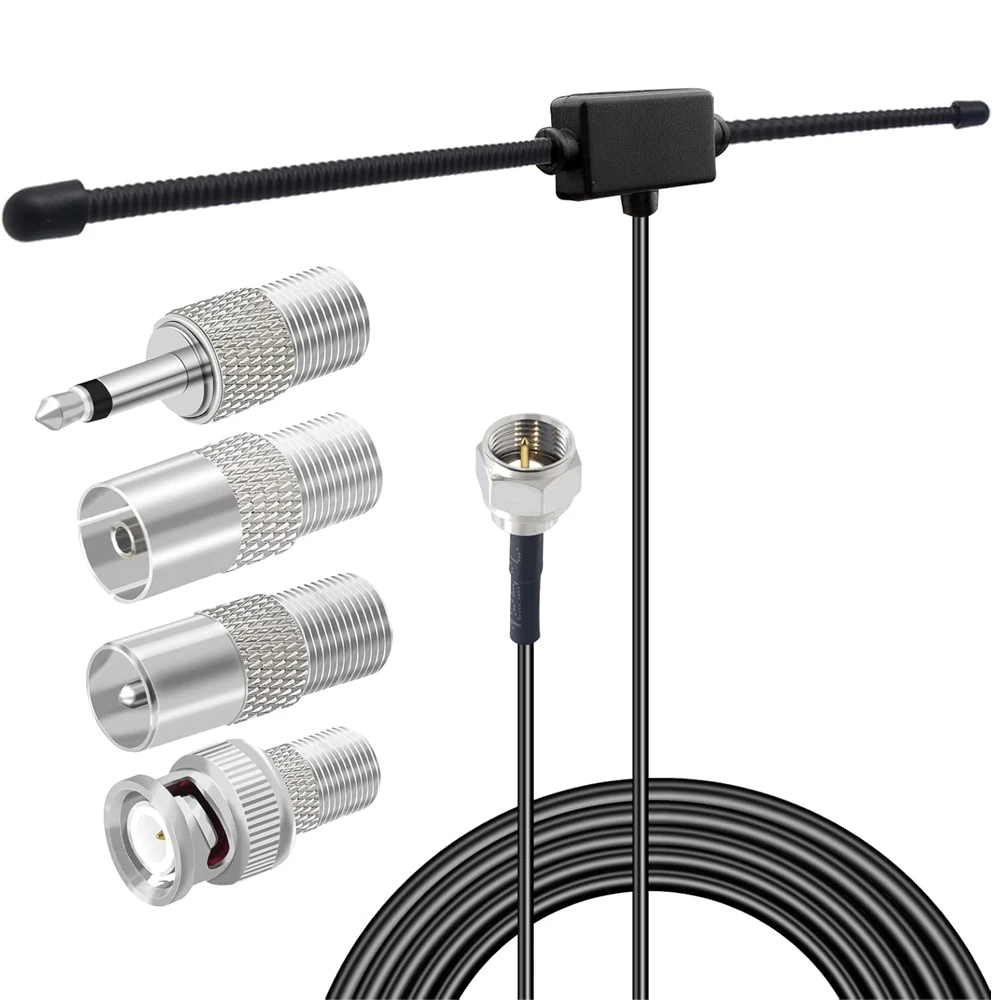 FM Antenna for Stereo Receiver Indoor Upgrade FM Radio Antenna with 4 Pcs Adapter for Home Stereo Receiver Bose Wave Radio 75Ohm