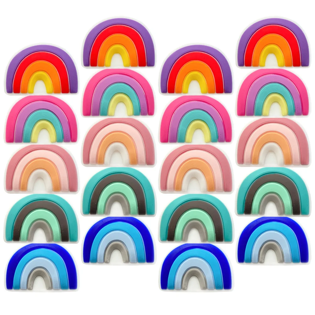 

20Pcs Colorful Beads Accessories Smooth Silicone Rainbow Beads DIY Craft Supplies for Keychain Pacifier Clip Teething Jewelry