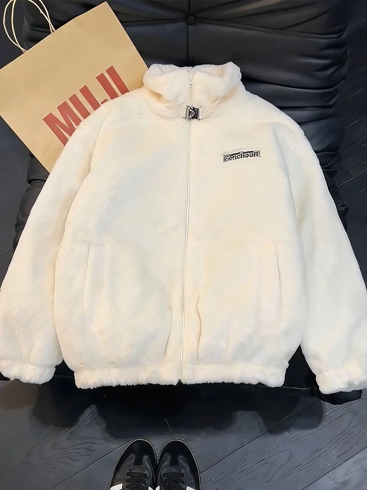 

Soft Thiened Cotton Jaet Men's Winter Coat eepskin Velvet Lu Color Warm Casual Sle Long Sve Stand Collar Coat