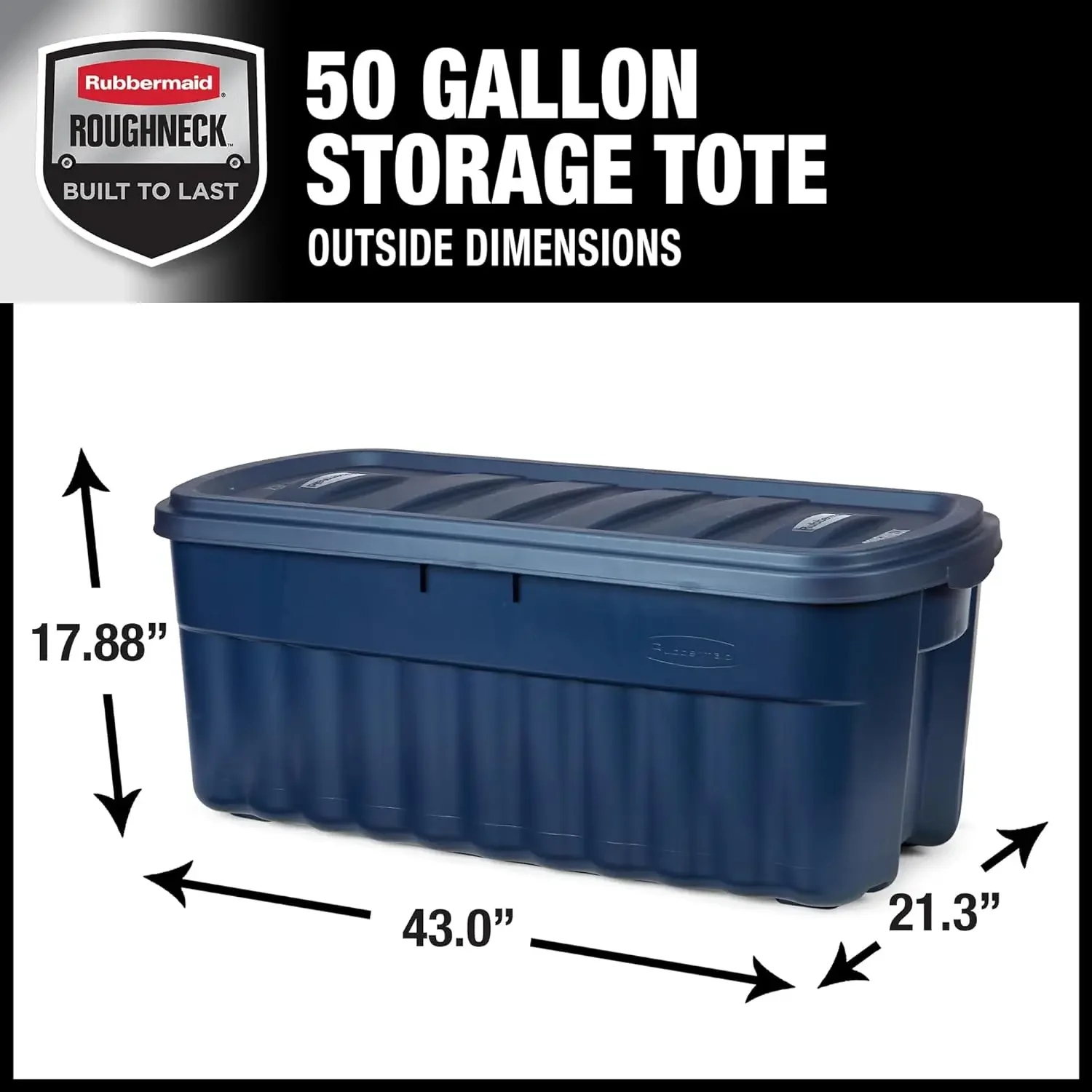 Roughneck Tote 50 Gal - 2 Pack |Made in the USA| Dark Indigo Metallic, Rugged Plastic Stackable Storage Tote with Lid