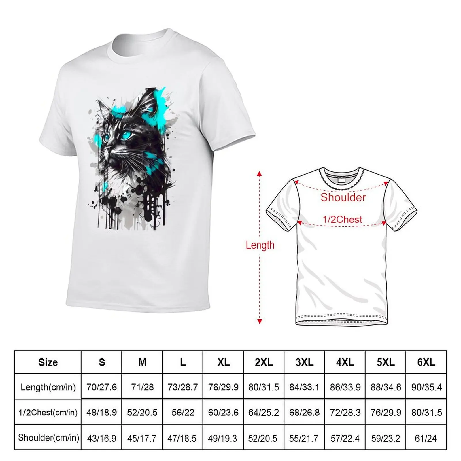 An artistic painting of a cute cat with turquoise blue eyes T-Shirt hippie clothes anime stuff men workout shirt