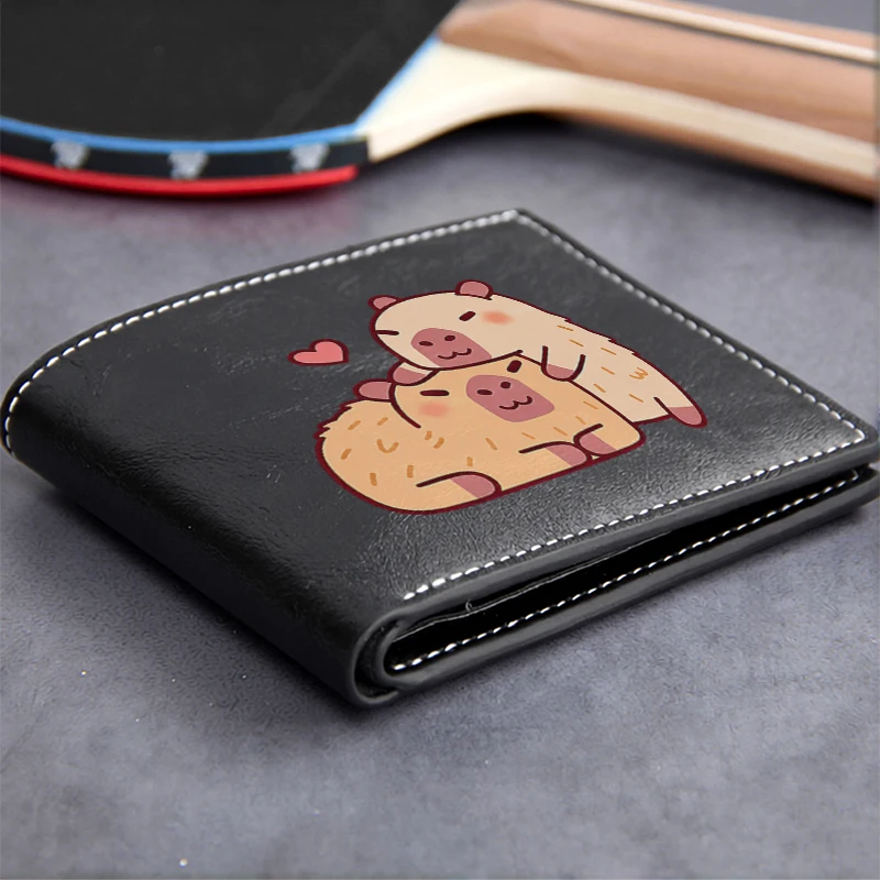 Cute Capybara Couple Design Premium PU Leather Wallet for Men Lightweight Durable Business Style Compact Billfold