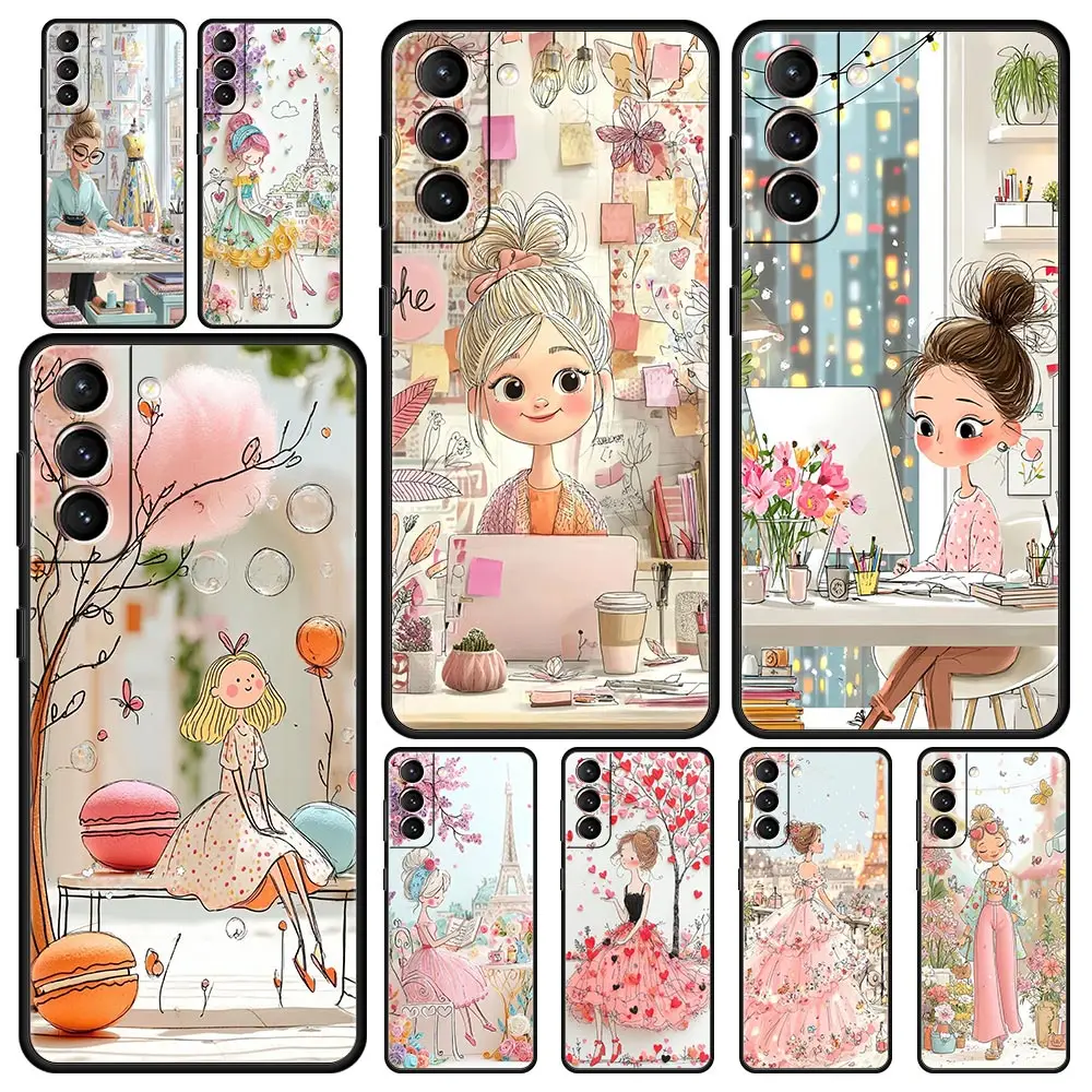 Cartoon Girl Phone Case for Samsung Galaxy S26 S25 S24 S23 S22 S20 S21 FE Ultra S25 Edge Plus 5G Soft TPU Cover Fundas Capas Bag