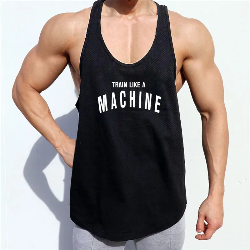 TRAIN LIKE A MACHINE Gym Tank Tops Men Running Vests Fitness Clothing Mens Bodybuilding Stringer Tanktop Summer Sports Clothing