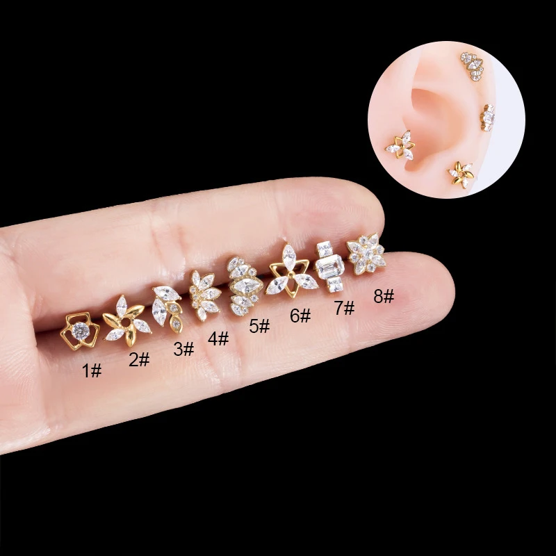 

Piercing Labret Studs G23 Titanium Insert Push-Pin Lip Earrings Helix Conch Cartilage Tragus Lobe Geometric CZ Piercing Jewelry