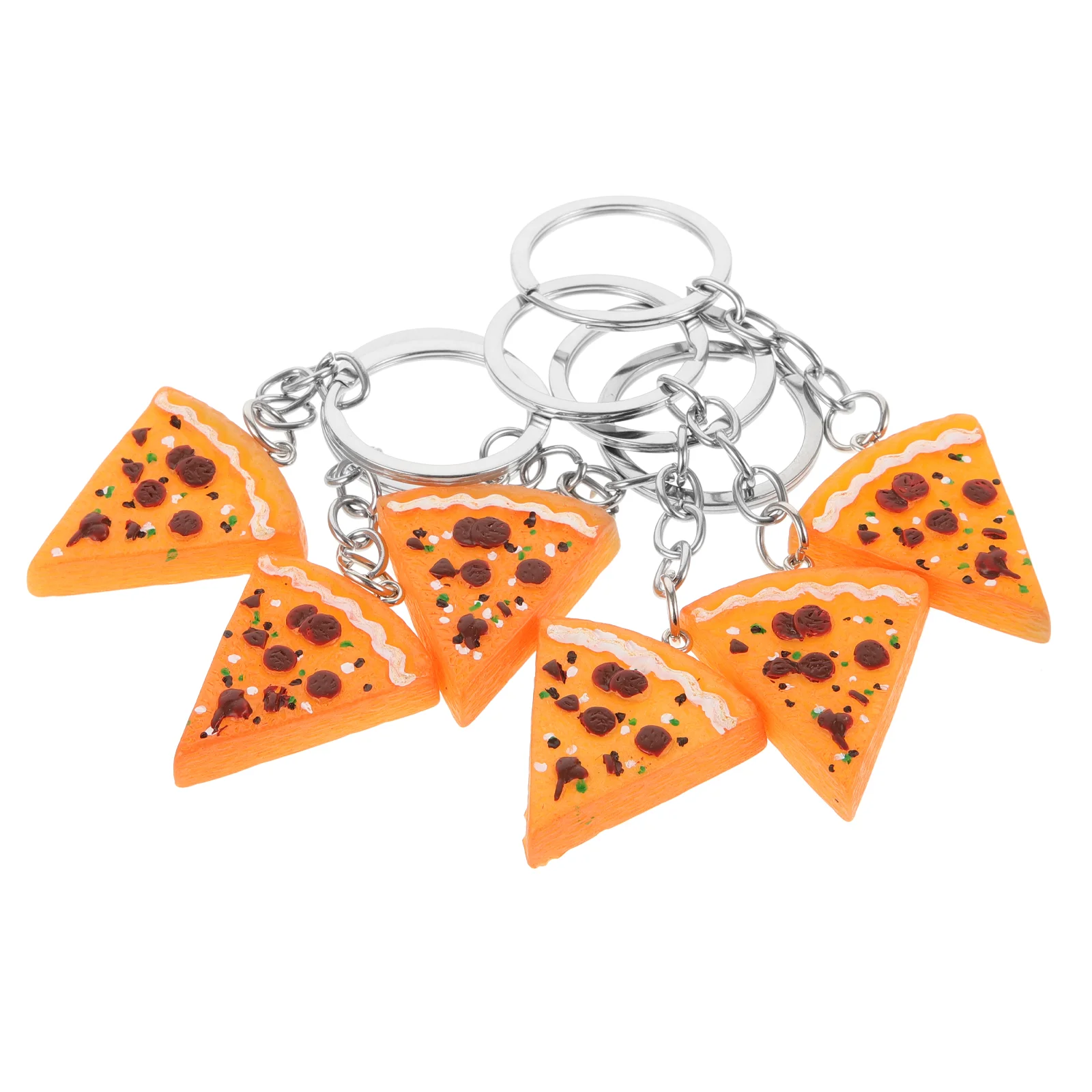 6 Pcs Pizza Puzzle Erasable Whiteboards for Children Miniature Food Keychains Rings Resin