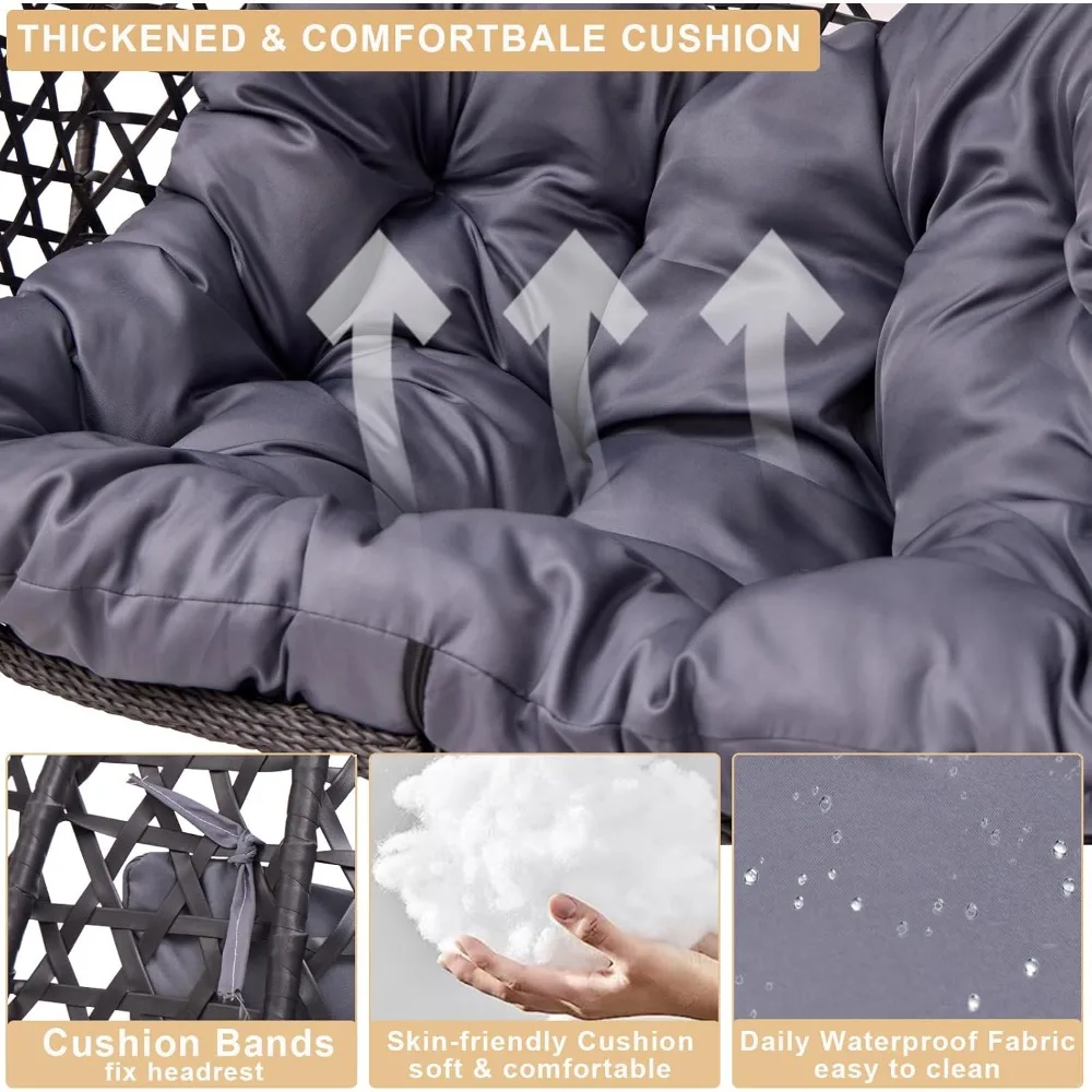 \"Dwuosobowe wiszące krzesło-egzotyczne z sześciokątnym rattanowym wzorem na patio i do ogrodu\"