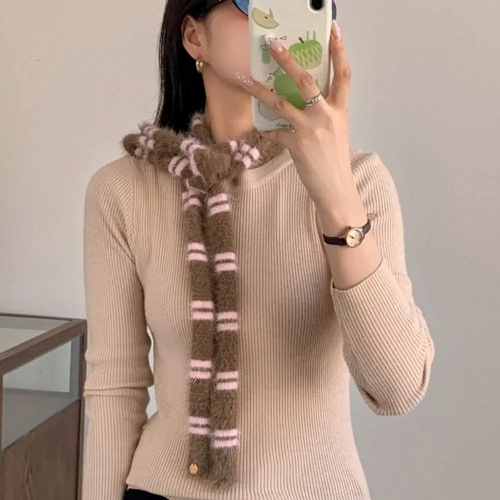 New Autumn Winter Slender Striped Scarf Plush Creative Long Strip Scarf Soft Casual Neck Warmer for Women