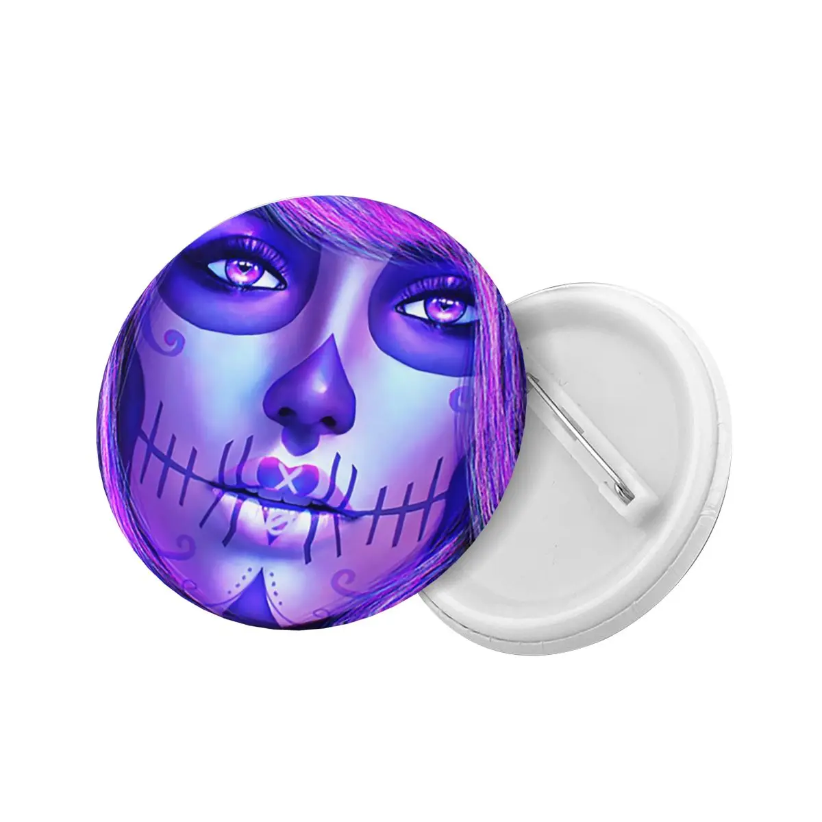 Romantic Sugar Skull Girl Round Button Pin for Bags Customizable Mexican Day Of The Dead Art Pinback Badges Brooches