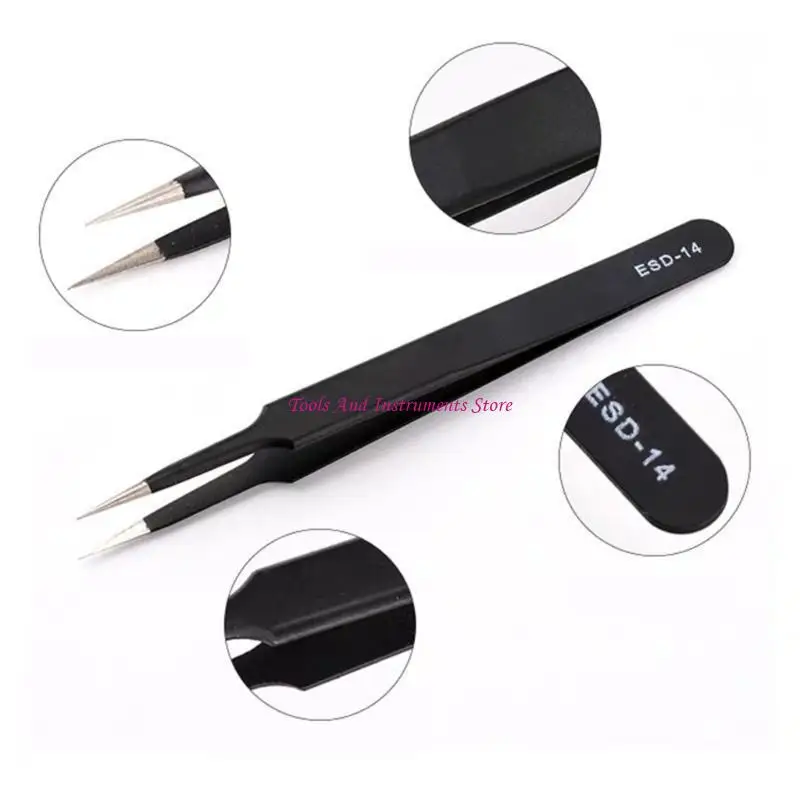10/11 Piece Stainless Steel Industrial Tweezers Set for Precisions Tasks with Nonslip Handle and Canvas Storage Bag C7AC