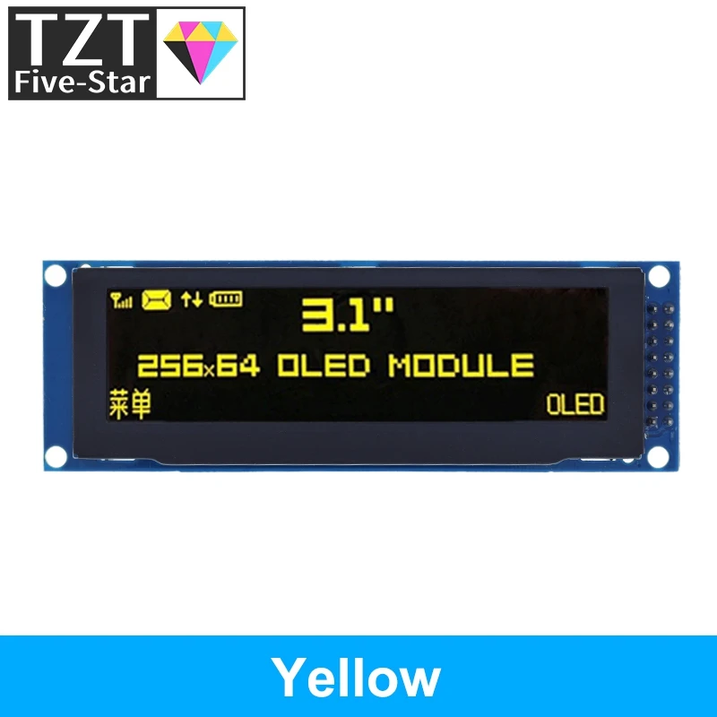 TZT Real OLED Display  3.12" 256*64 25664 Dots Graphic LCD Module Display Screen LCM Screen SSD1322 Controller Support SPI
