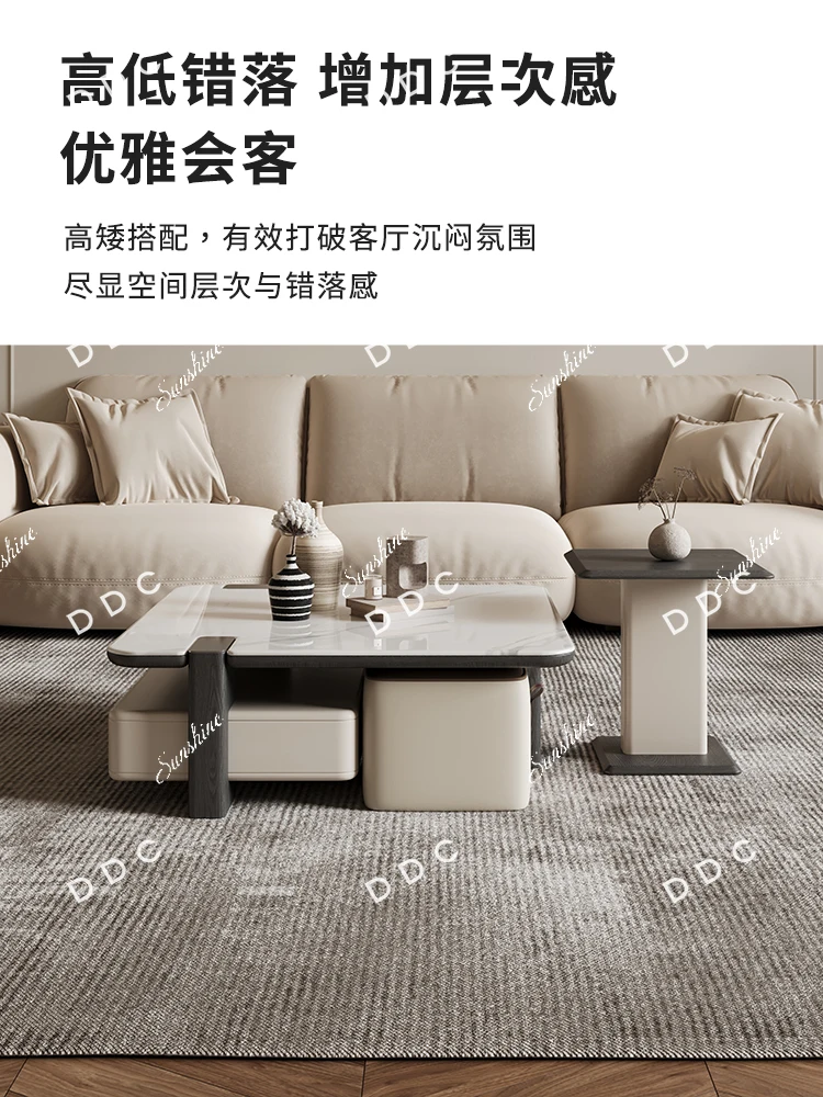 Italian minimalist microcrystalline stone square coffee table small apartment living room with drawers