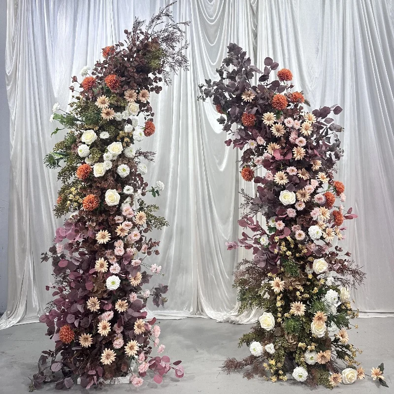 

ATV Customize Backdrop Artificial Silk Pink Fall Colors Autumn Pillar Flower Arch For Wedding Theme Party Decor