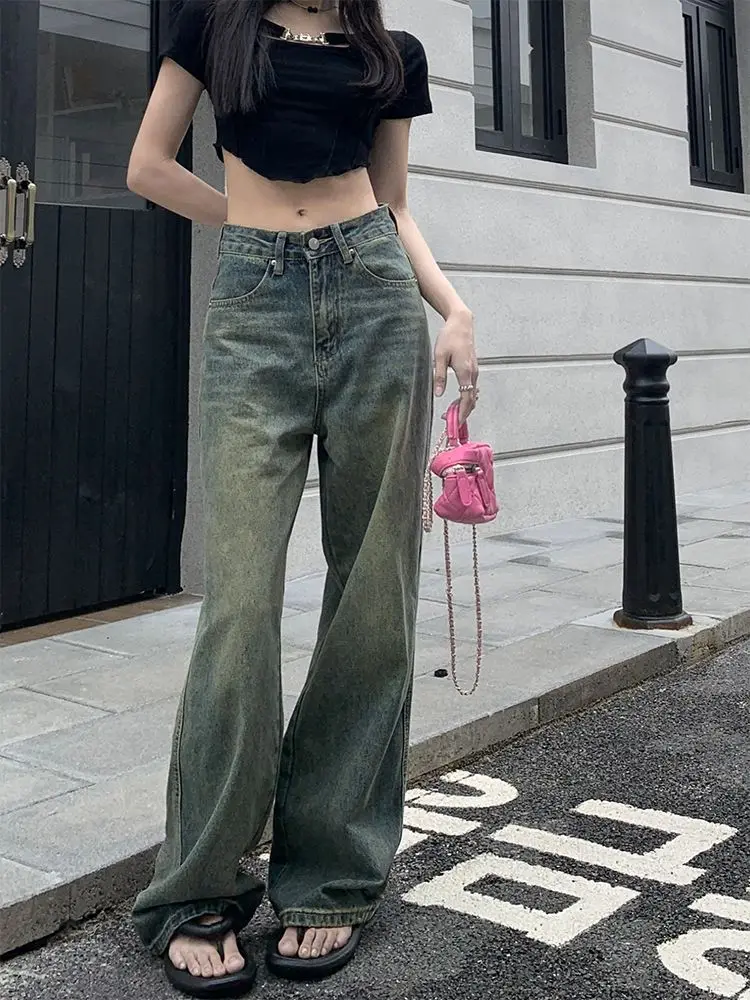 WTEMPO Thickened Retro Wide-legged Sherpa Lined Jeans Female Autumn Winter High Waist Straight Loose Fleece Lined Long Trousers