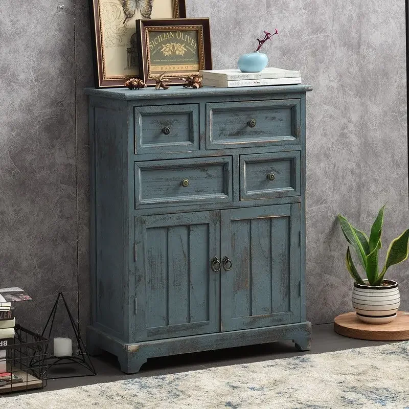 Solid wood locker, four-bucket balcony floor-to-wall cabinet