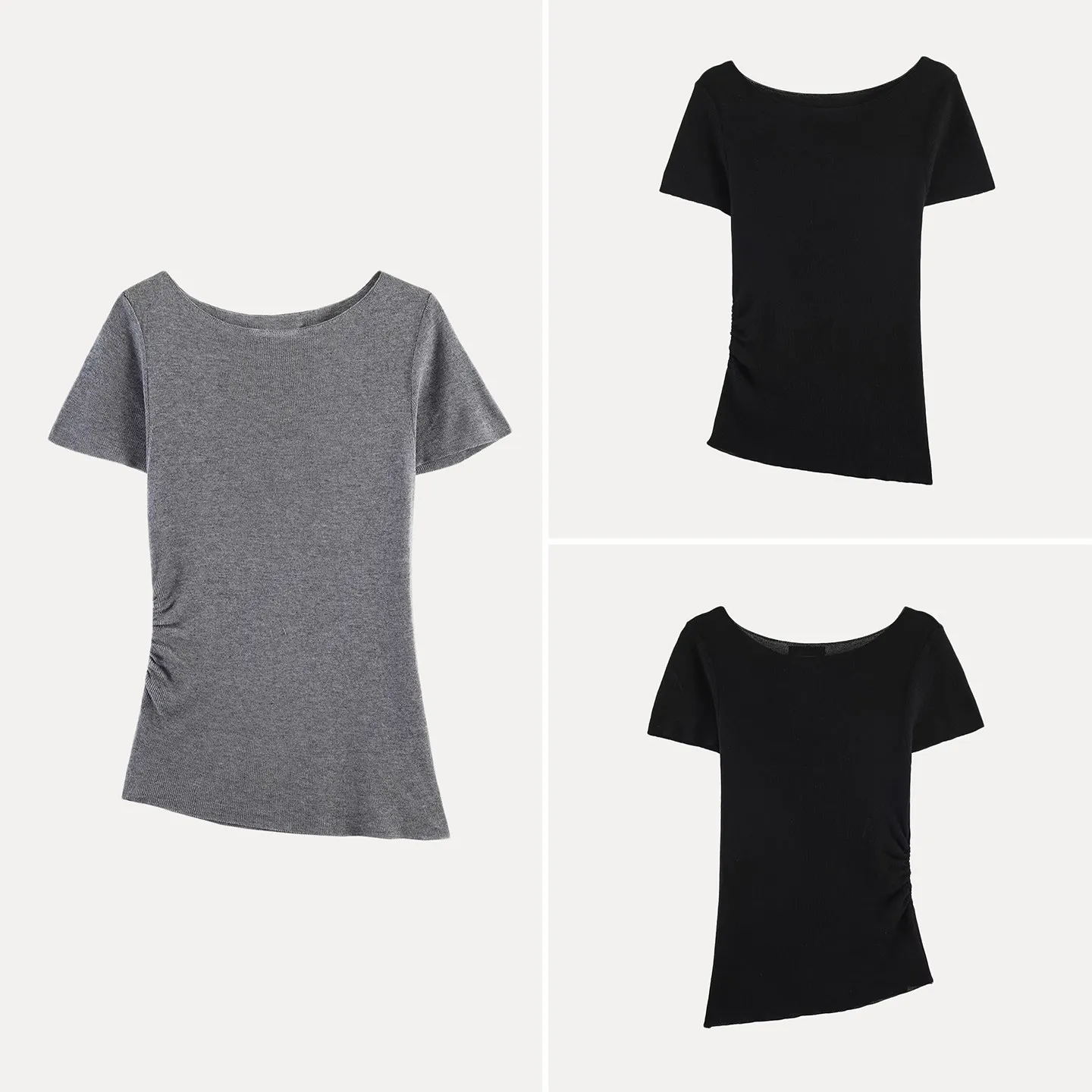2026 Autumn New Women's Short Fit Knitwear Folded Versatile Personality  T-shirt ZADATA Standard Edition Other Material 100%