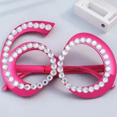 

1pc 1 Pair Rhinestone Number Glasses 60Th Birthday Party Eyewear Lightweight Photo Booth Prop Reusable Celebration Accessories