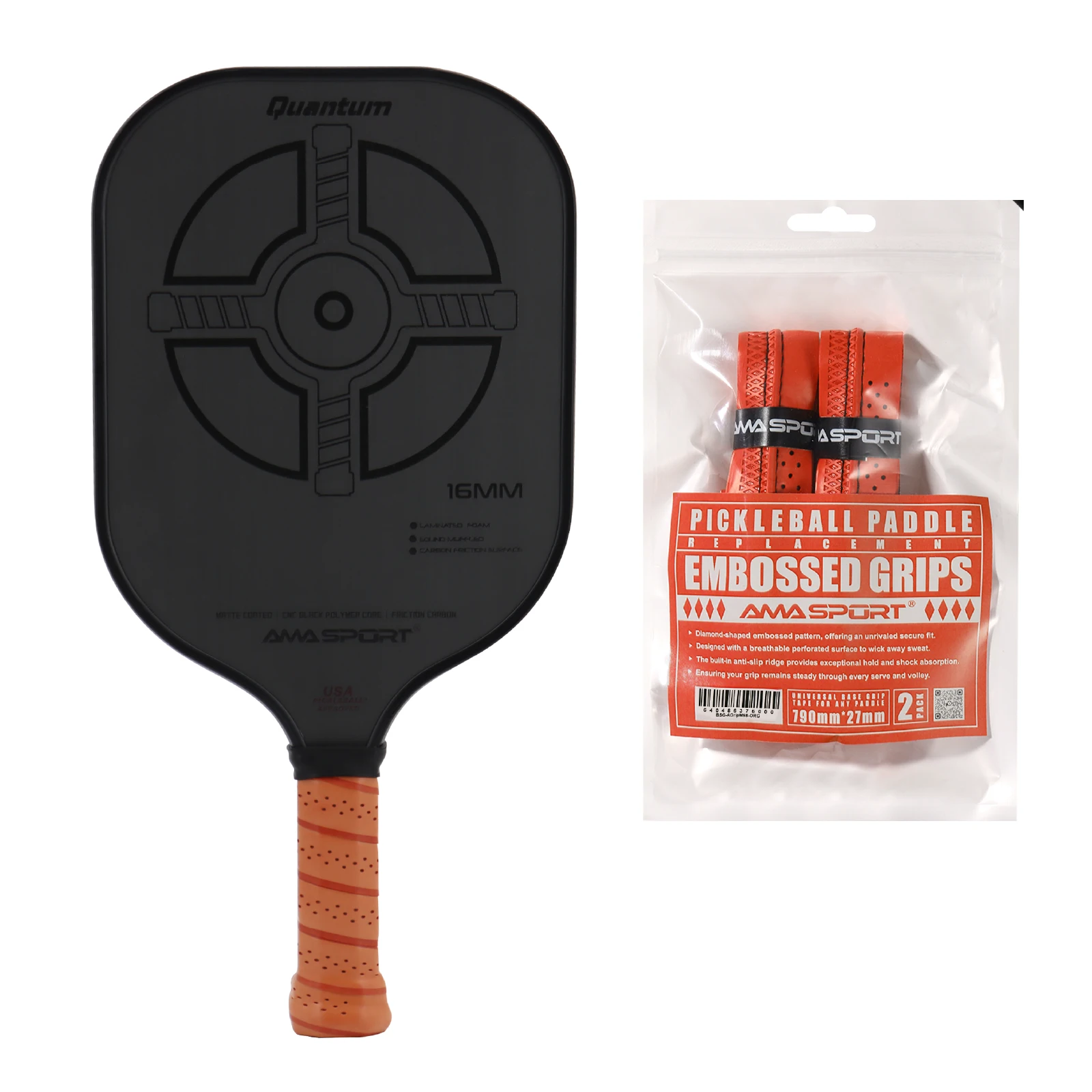 AMASPORT Pickleball Paddles سطح مزخرف للاحتكاك الكربوني بوزن الريش - مجموعة معتمدة من USAPA