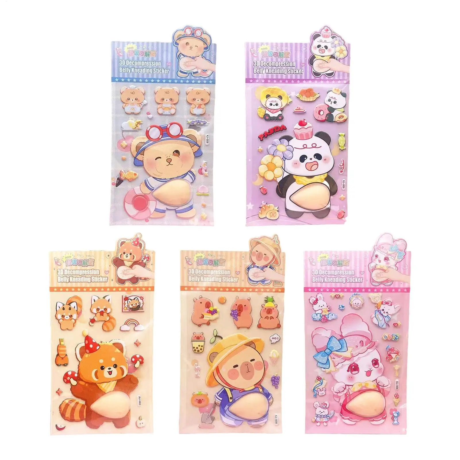 Squishy Stickers Cartoon Soft Cute Belly Pinching and Relaxation Stickers Rabbit Animal Panda Furong Skin 3D Stickers kids  Gift