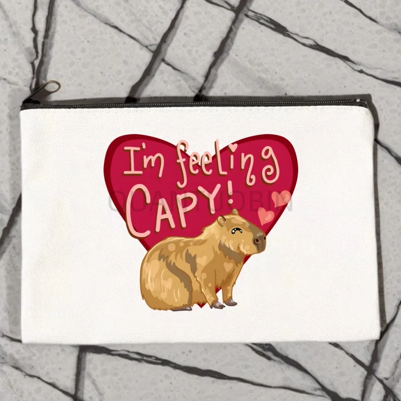 Capybaras Kawaii Cartoon Animal Cute Sublimation Blank Canvas Makeup Bags Zipper Pouch Pencil Bags Cosmetic Pouch For Travel