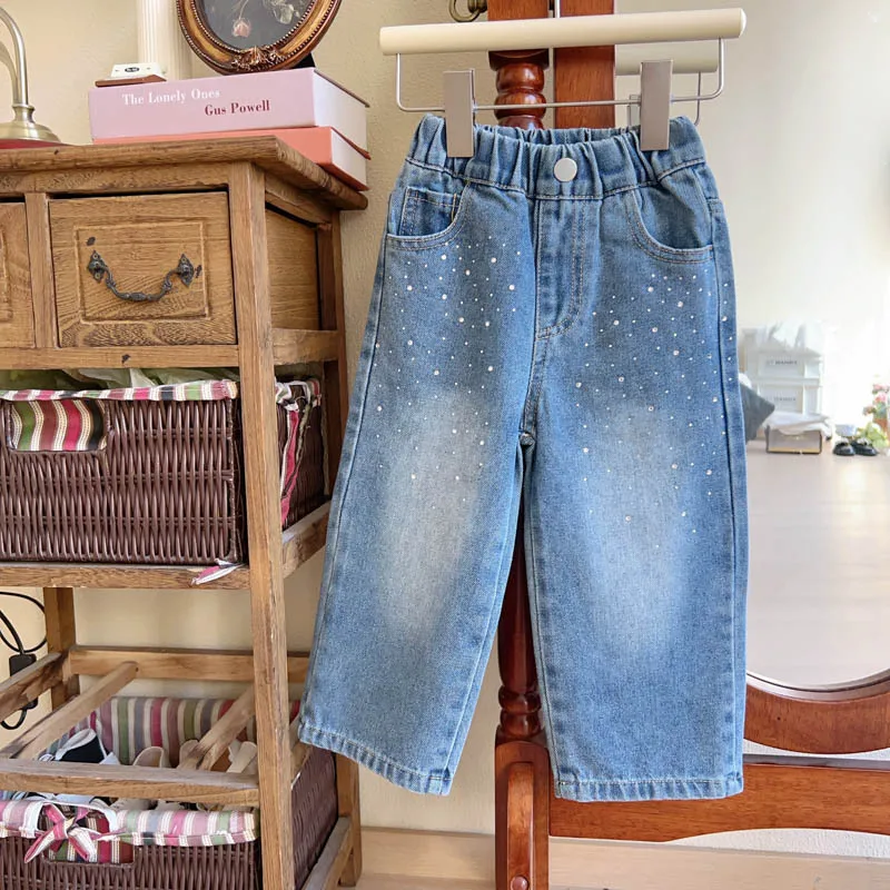 

Girls Casual Jeans Spring and Autumn New Fashion Girl Baby Korean Style Wide Leg Jeans for 2-7yrs