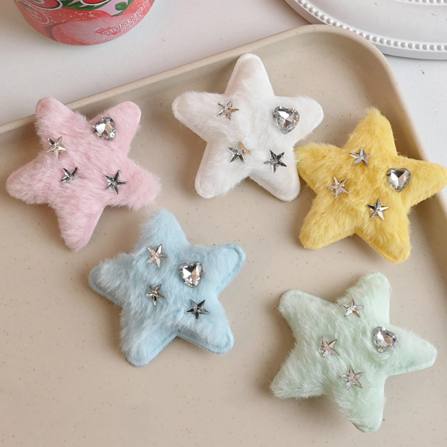 Hair Clip Sweet Rhinestone Star Shape Hairpins Barrettes Plush Pentagram Hair Clip For Women Girls Hair Accessories Gifts