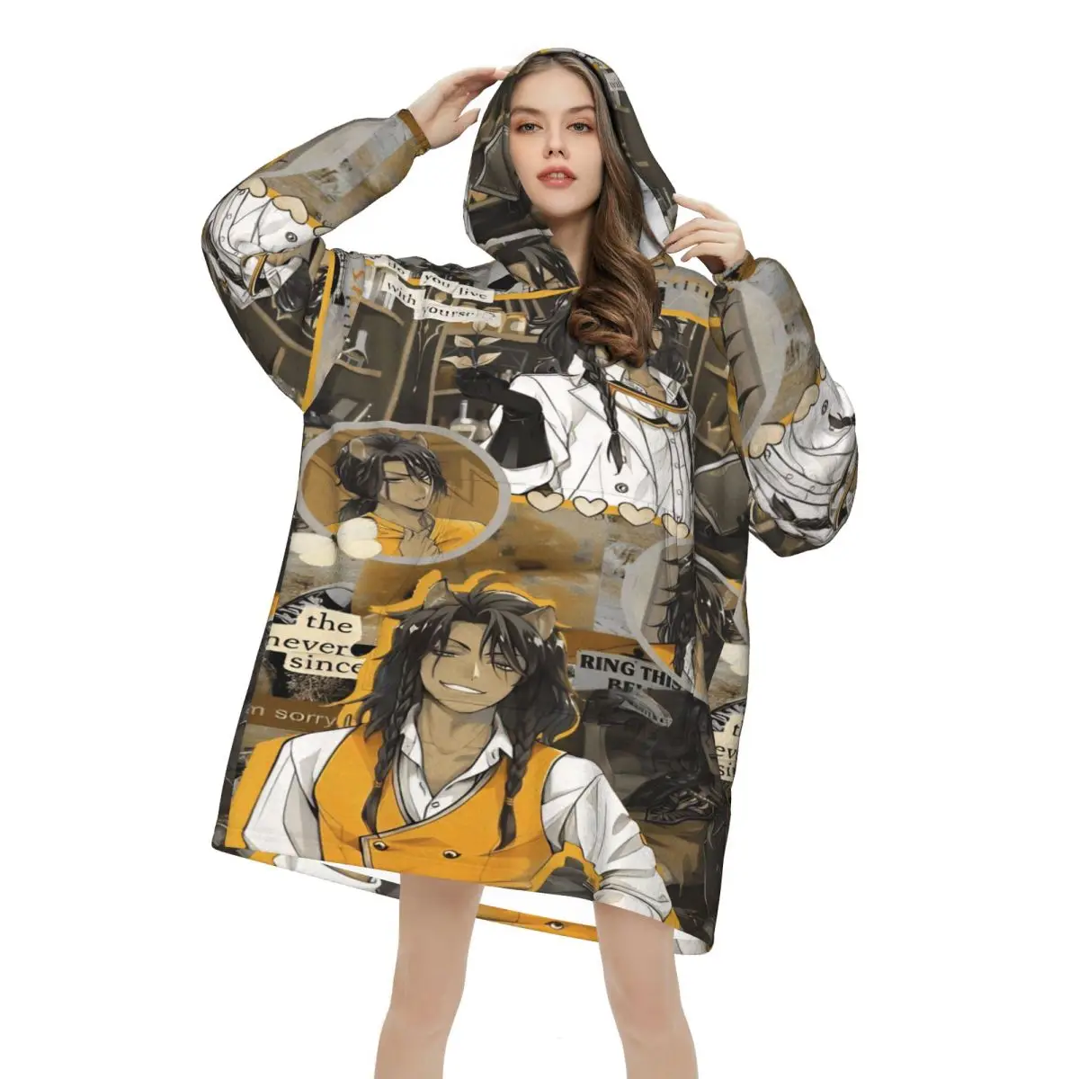 Twisted Wonderland Leona Kingscholar Wearable Blanket Hoodie Warm Cozy Large Blanket Sweatshirt Thick Fleece Hooded Blanket