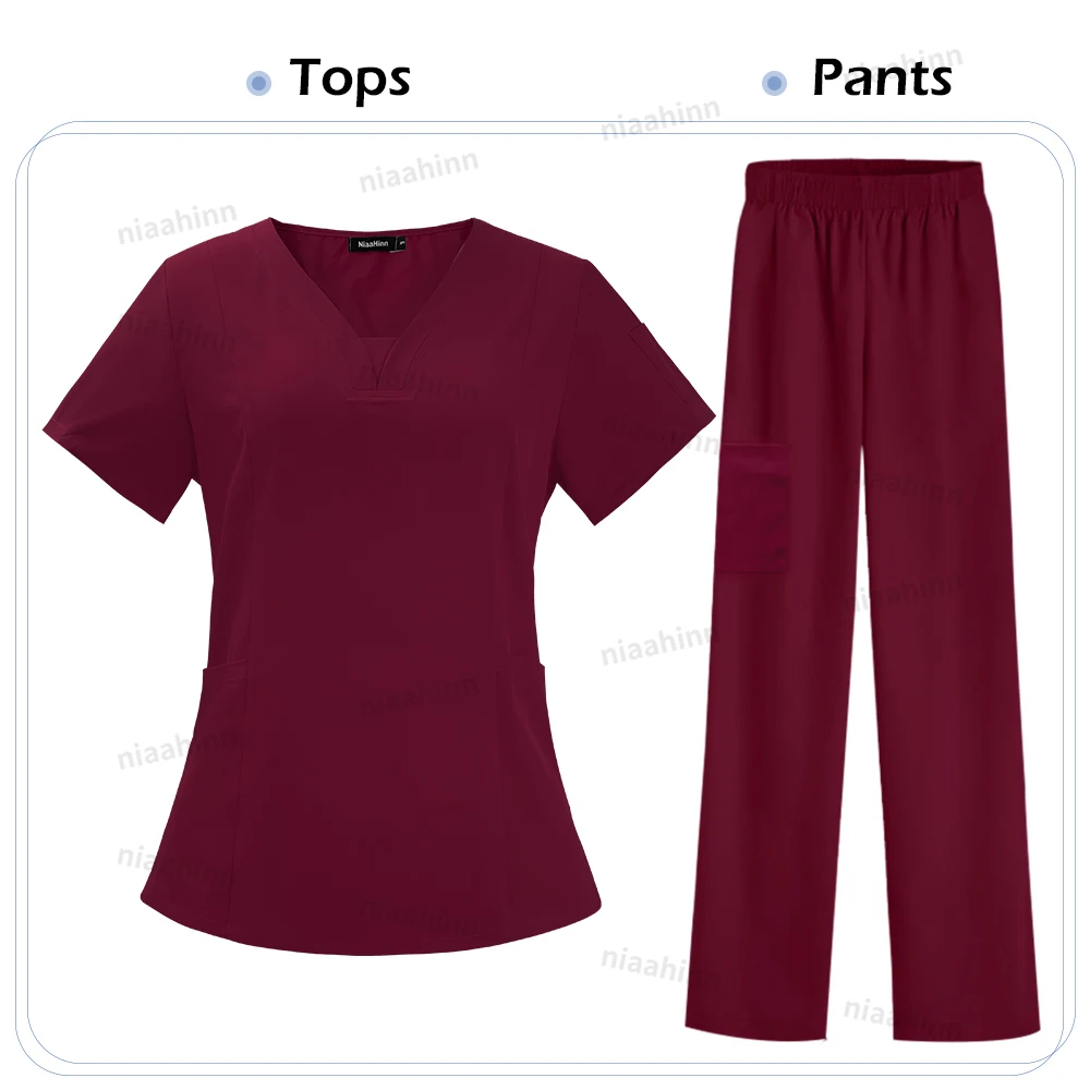 Dental Peeling T-shirt Mode Einfache Krankenschwester Uniform V-ausschnitt Kurzarm Top Jogger Hosen Klinik Jacke Pflege Zubehör Frauen – Detail 17