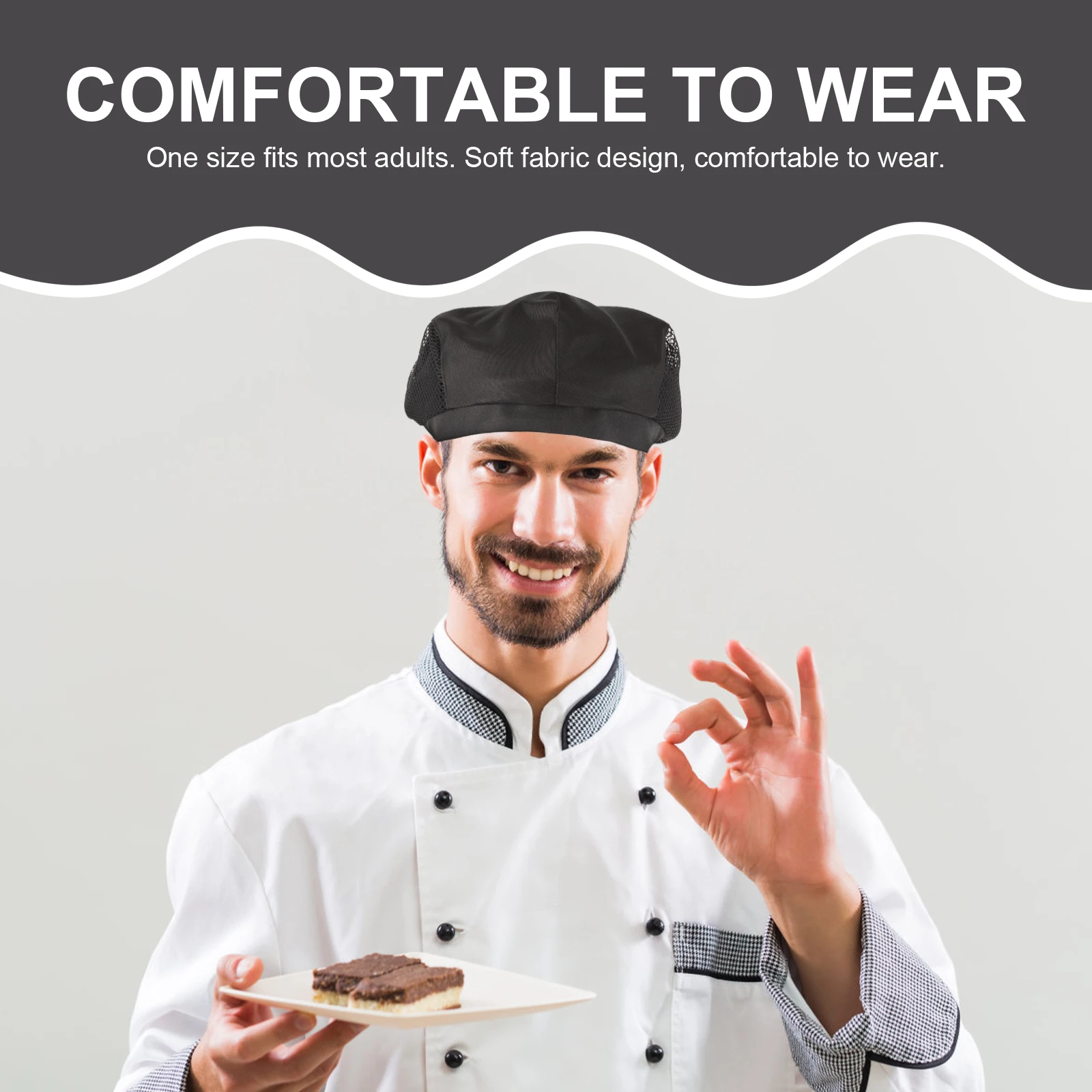 

2pcs Chef Hat Baker Hairnet Waitress Cap for Kitchen Worker Assistant Adult Food Service Unisex Fit Soft Comfortable for Men