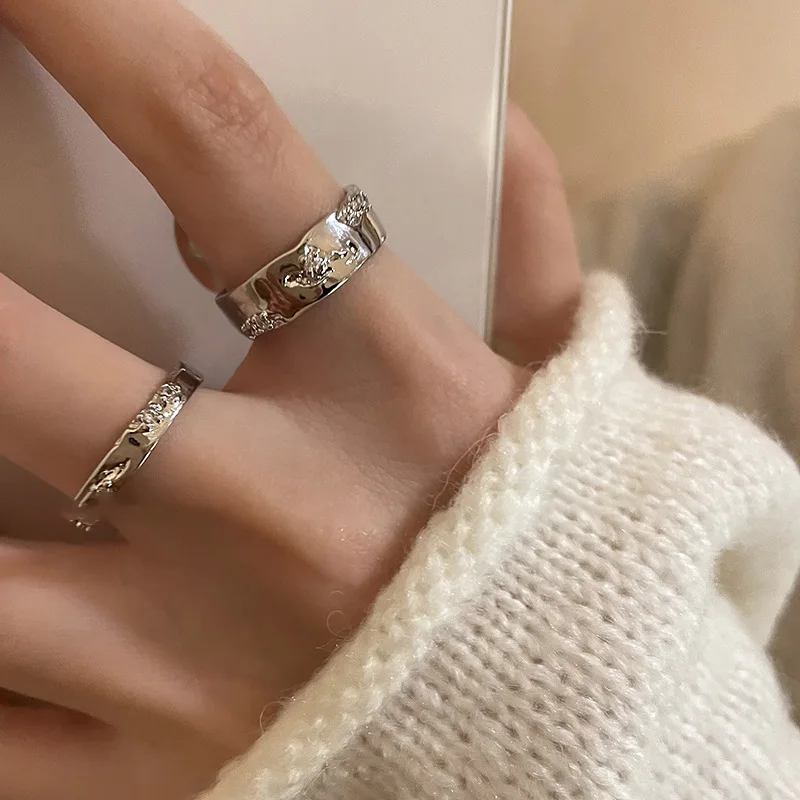 Korean Ins Style New Pleated Zircon Open Ring Fashionable Versatile Index Finger Personalized Creative Jewelry Women Wedding Men