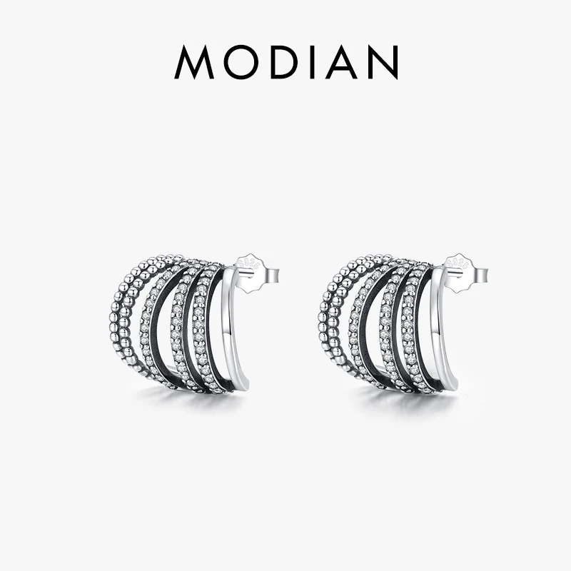 

MODIAN 925 Sterling Silver Delicate Geometric Stud Earrings For Women Shining Zircon Female Earrings Fine Jewelry Wedding Gift