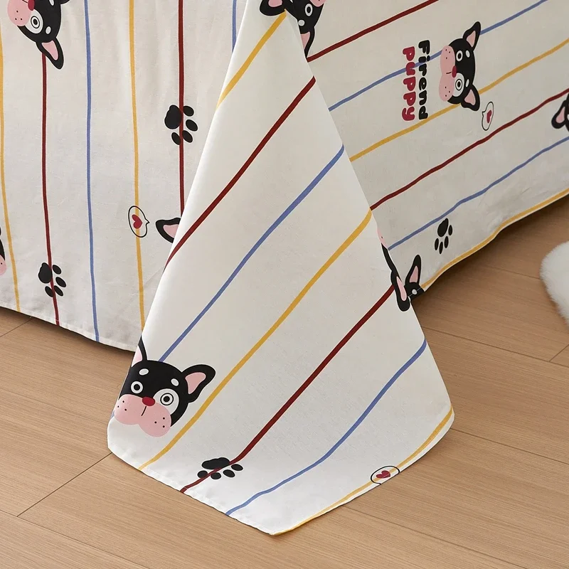 Cão dos desenhos animados folha plana gêmeo rainha kawaii bulldog filhote de cachorro conjunto folha 100% algodão listra pata impressão capa cama com 2 fronhas