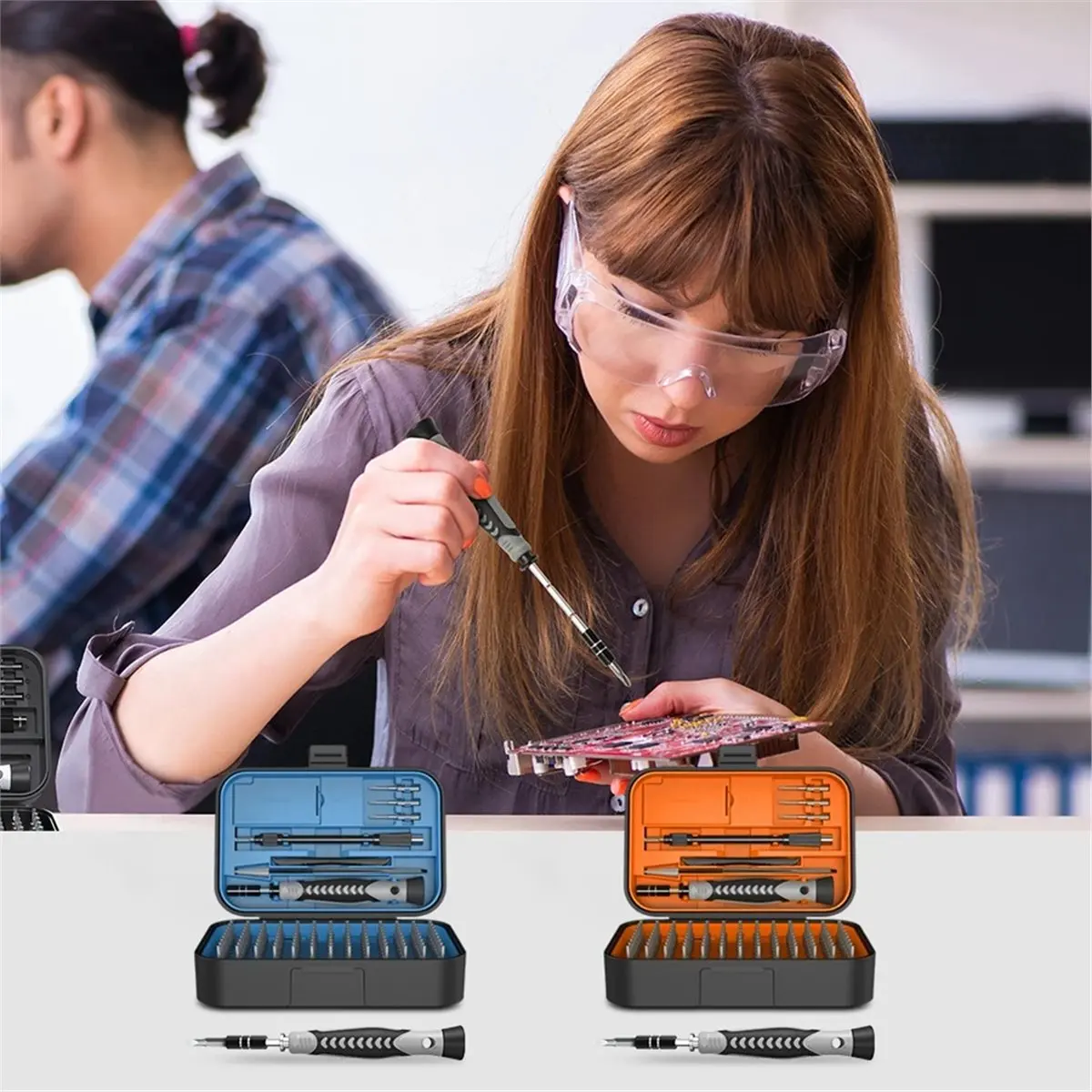 PROMOTION~ 130 in 1 Screwdriver Set Portable Hand Tool Kits Magnetic Bits Mine Small for Mobile Cell Phone PC Watch Repair Blue