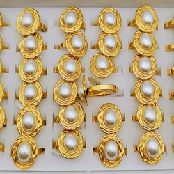 12/25pcs/Lot Wholesale Stainless Steel Rings for Woman Finger Decoration Fashion Couple Wedding Golden Jewelry Size 6 to10